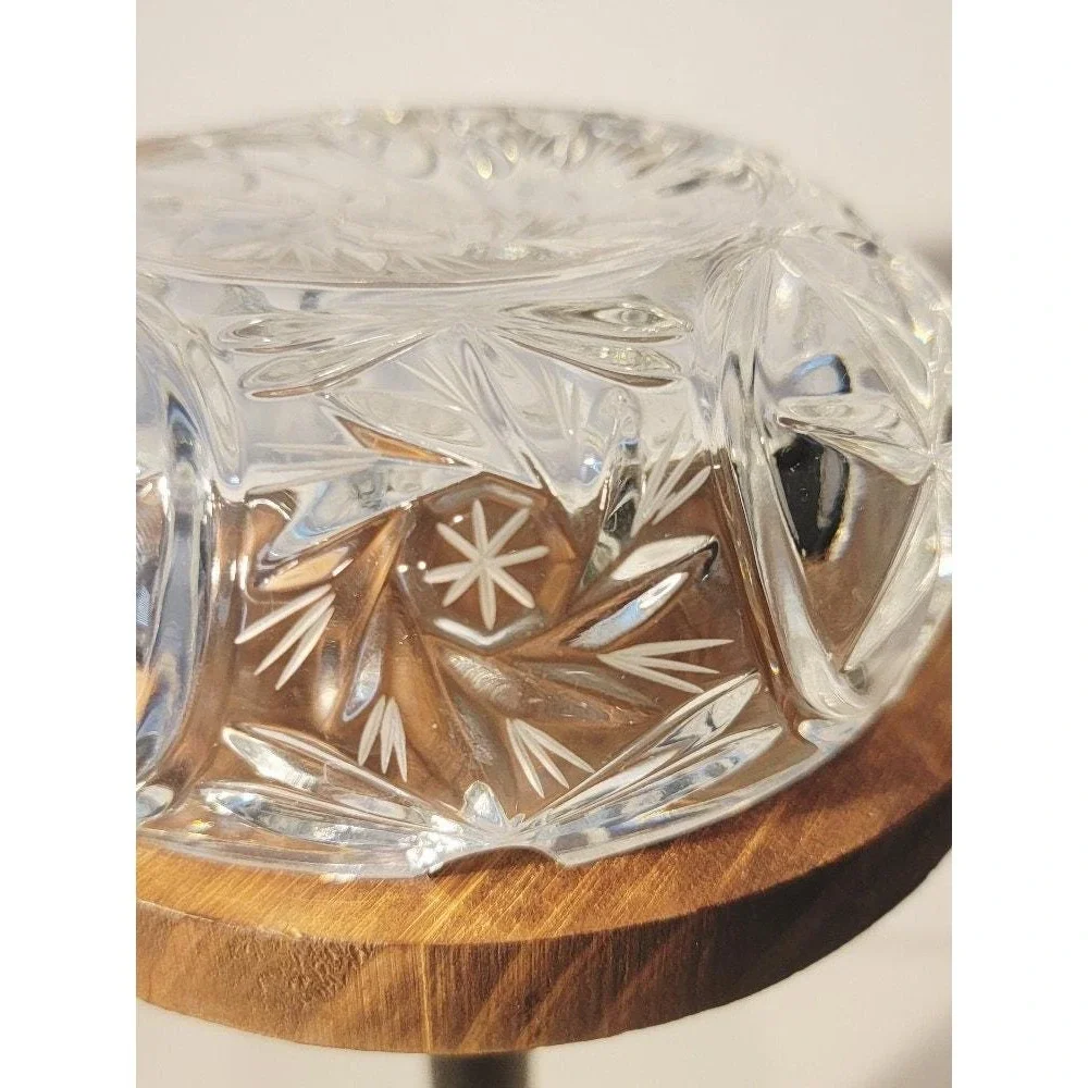 Vintage MCM‎ Cut Crystal Glass Trinket Dish Ashtray Coin Holder Round Heavy